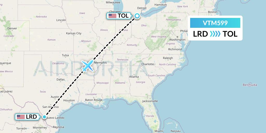 VTM599 Aeronaves TSM Flight Map: Laredo to Toledo