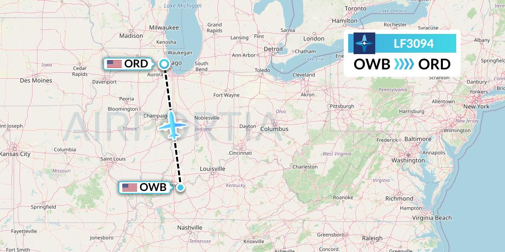 LF3094 Corporate Flight Management Flight Map: Owensboro to Chicago