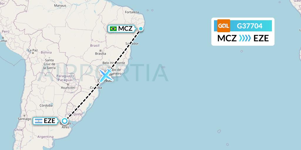 G37704 GOL Transportes Aeros Flight Map: Maceio to Buenos Aires