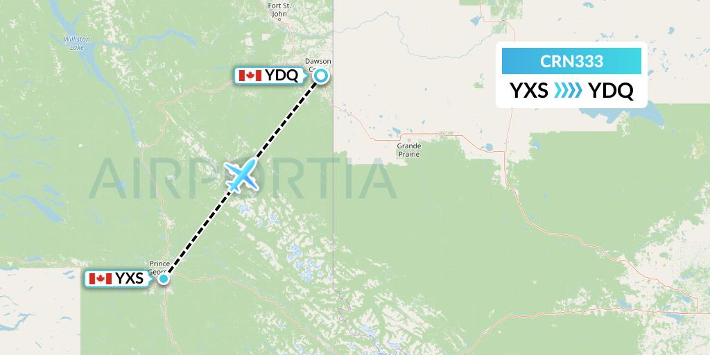 CRN333 Aerocaribbean Flight Map: Prince George to Dawson Creek