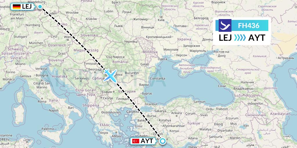 FH436 Freebird Airlines Flight Map: Leipzig to Antalya