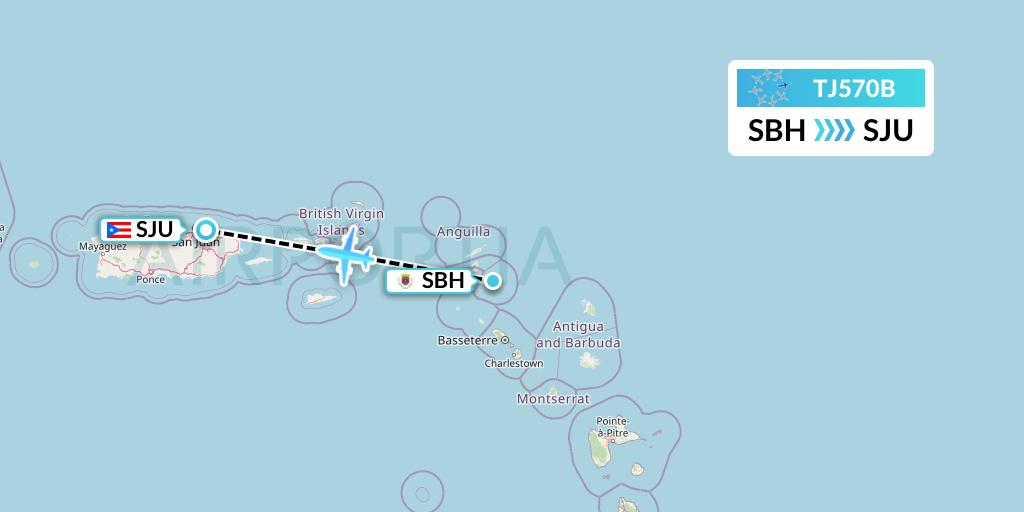 TJ570B Tradewind Aviation Flight Map: St. Jean to San Juan