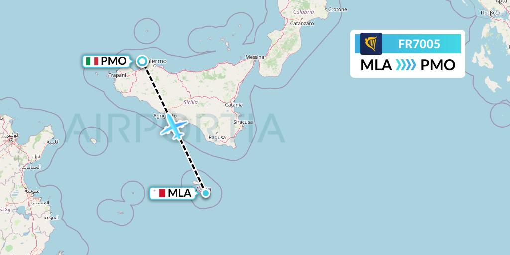 FR7005 Ryanair Flight Map: Malta to Palermo