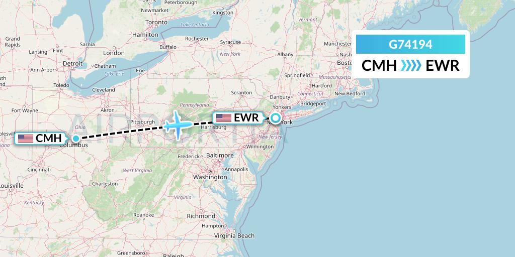 G74194 GoJet Flight Map: Columbus to New York