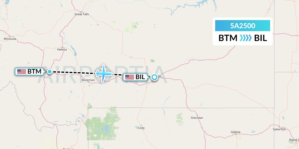 5A2500 Alpine Air Express Flight Map: Butte to Billings