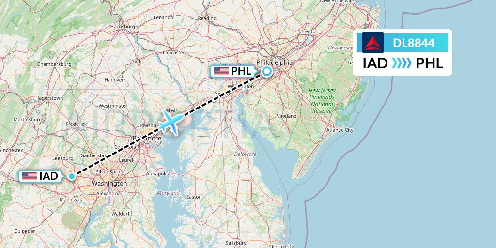 DL8844 Delta Air Lines Flight Map: Washington to Philadelphia