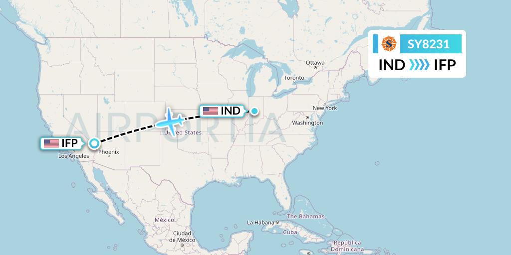 SY8231 Sun Country Airlines Flight Map: Indianapolis to Bullhead City