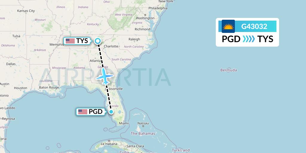 G43032 Allegiant Air Flight Map: Punta Gorda to Knoxville