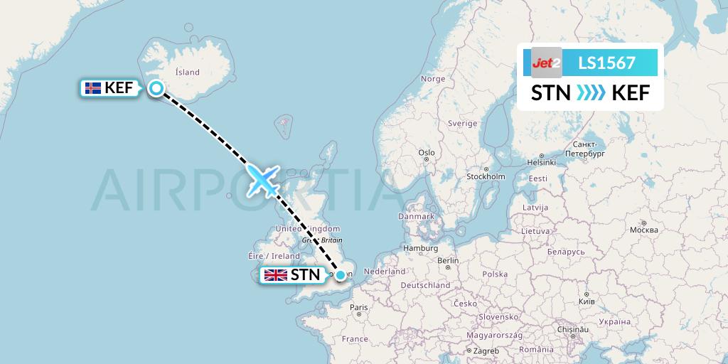 LS1567 Jet2 Flight Map: London to Reykjavik