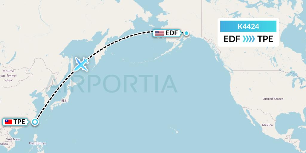 K4424 Kalitta Air Flight Map: Anchorage to Taipei