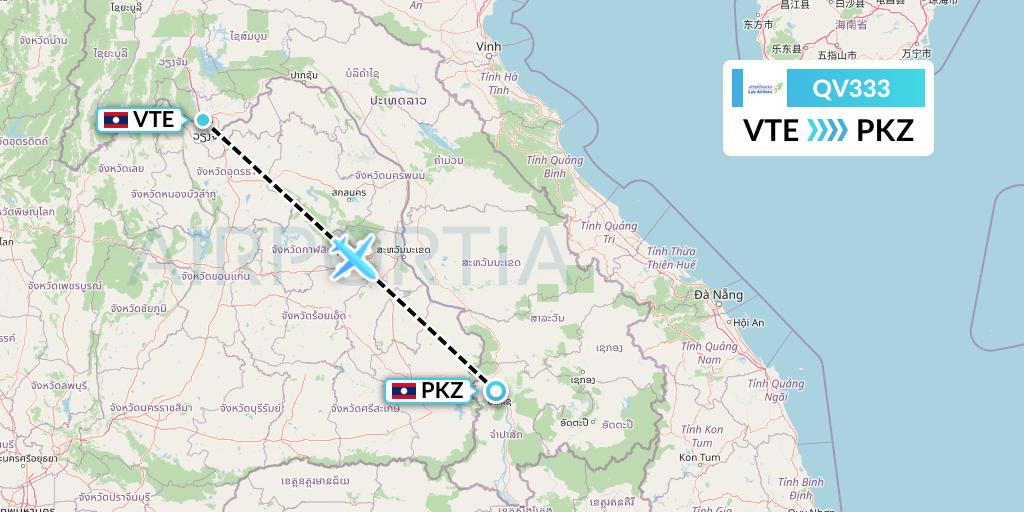 QV333 Lao Airlines Flight Map: Vientiane to Pakse