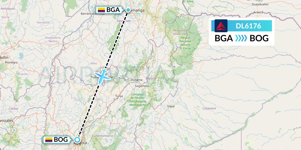 DL6176 Delta Air Lines Flight Map: Bucaramanga to Bogota