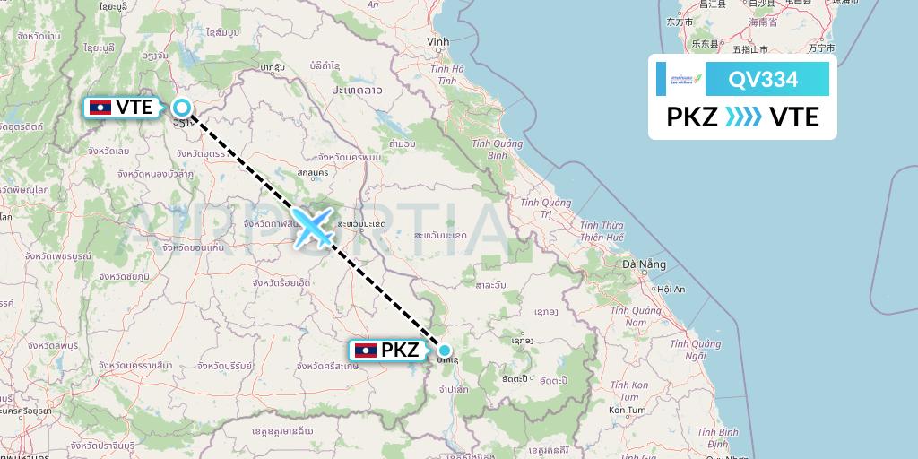 QV334 Lao Airlines Flight Map: Pakse to Vientiane