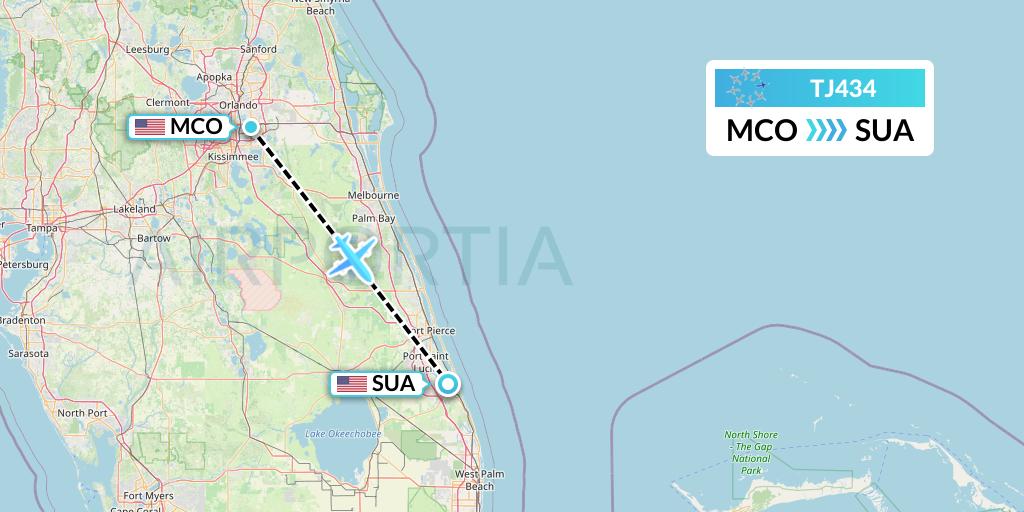 TJ434 Tradewind Aviation Flight Map: Orlando to Stuart