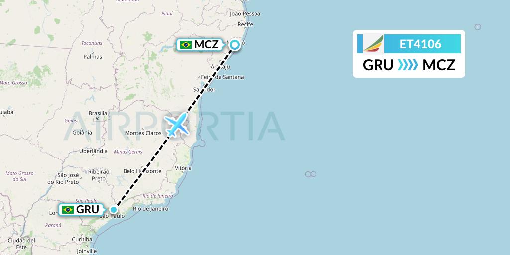 ET4106 Ethiopian Airlines Flight Map: Sao Paulo to Maceio