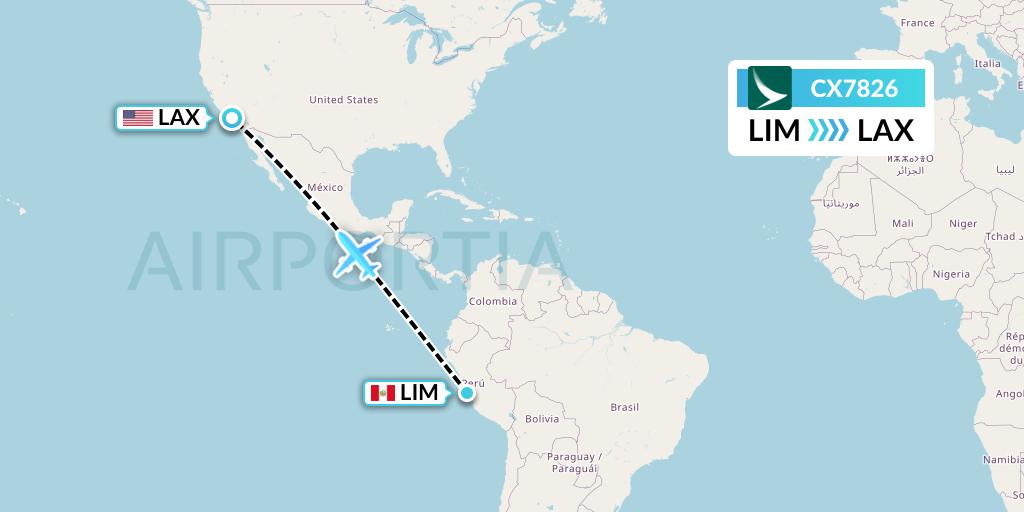 CX7826 Cathay Pacific Flight Map: Lima to Los Angeles