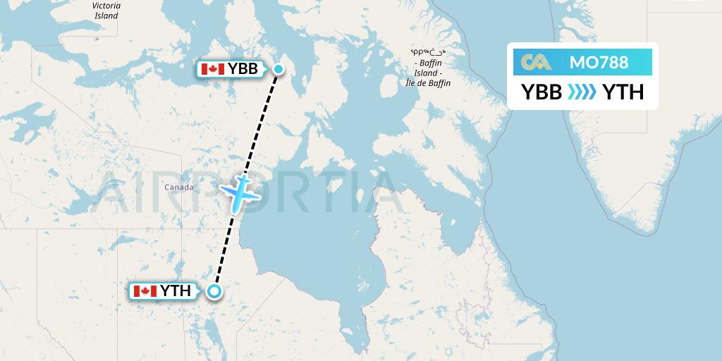 MO788 Calm Air Flight Map: Kugaaruk to Thompson