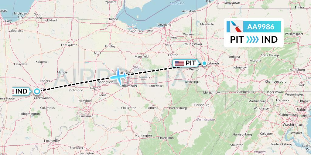 AA9986 American Airlines Flight Map: Pittsburgh to Indianapolis