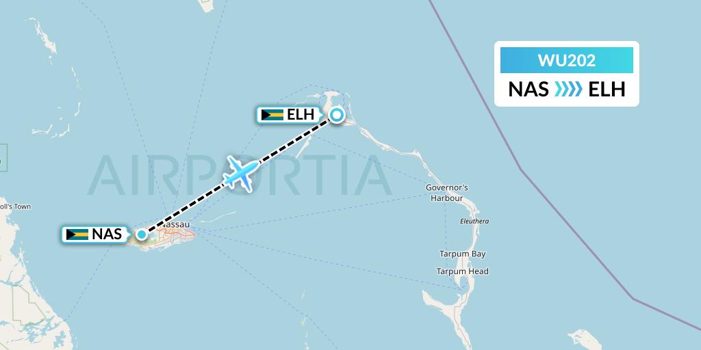 WU202 Western Air Flight Map: Nassau to North Eleuthera
