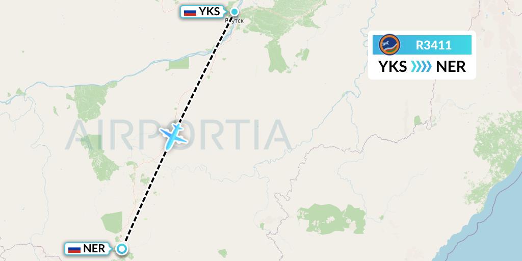 R3411 Yakutia Airlines Flight Map: Yakutsk to Chulman