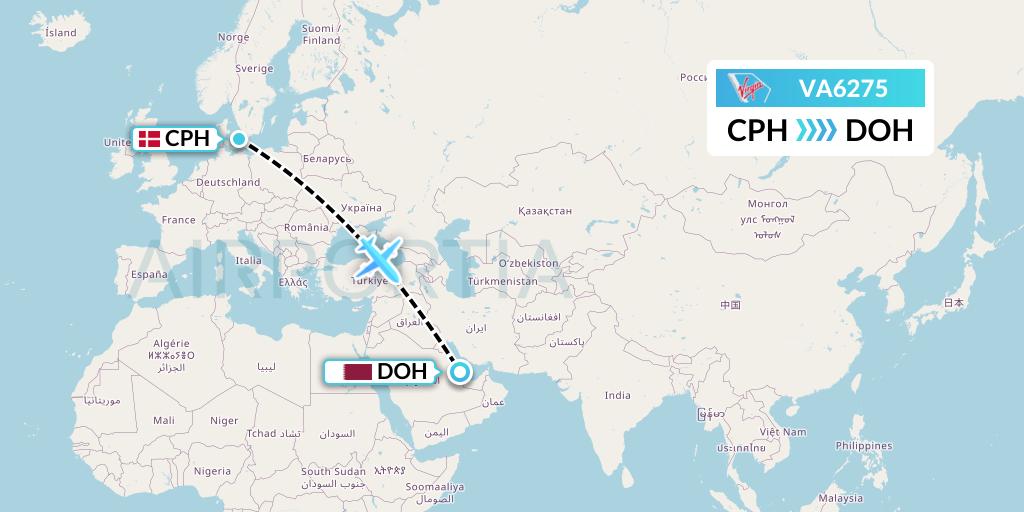 VA6275 Virgin Australia Flight Map: Copenhagen to Doha