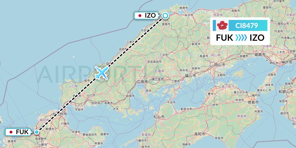 CI8479 China Airlines Flight Map: Fukuoka to Izumo