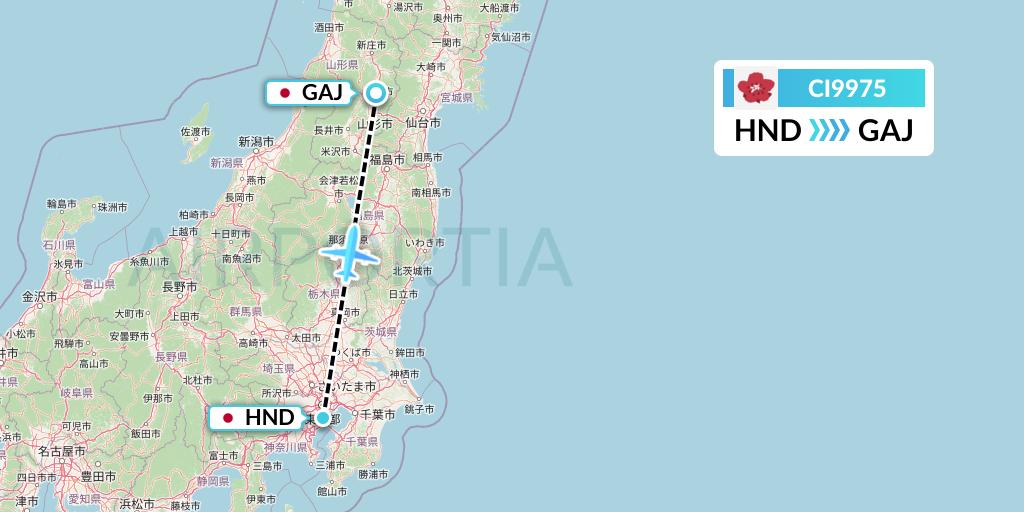 CI9975 China Airlines Flight Map: Tokyo to Yamagata