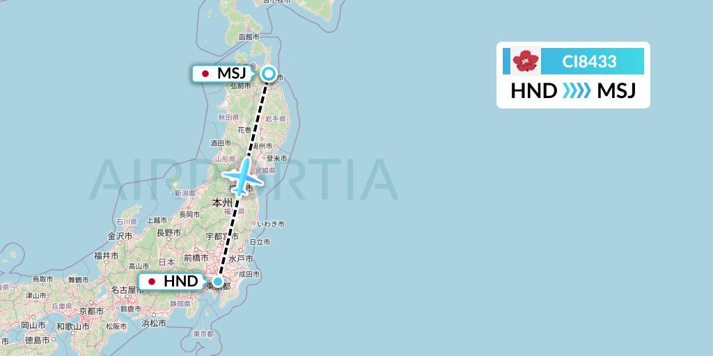 CI8433 China Airlines Flight Map: Tokyo to Misawa