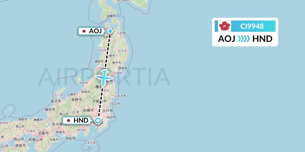 CI9948 China Airlines Flight Map: Aomori to Tokyo
