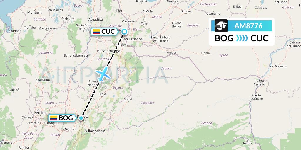 AM8776 Aeromexico Flight Map: Bogota to Cucuta