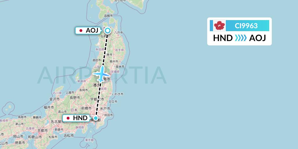 CI9963 China Airlines Flight Map: Tokyo to Aomori