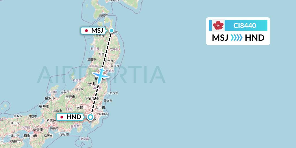 CI8440 China Airlines Flight Map: Misawa to Tokyo
