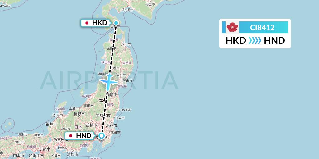 CI8412 China Airlines Flight Map: Hakodate to Tokyo