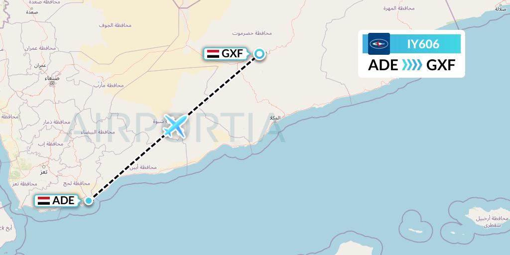IY606 Yemenia Flight Map: Aden to Sayun