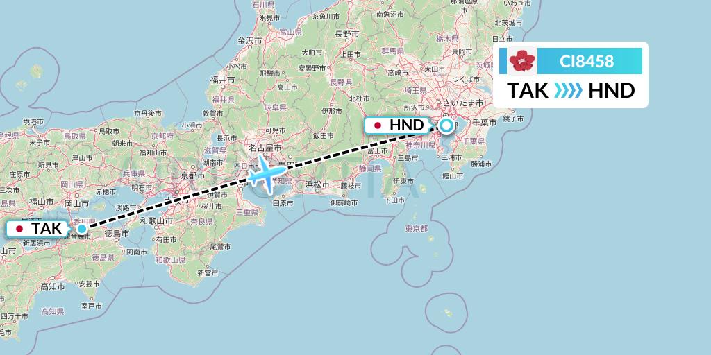 CI8458 China Airlines Flight Map: Takamatsu to Tokyo