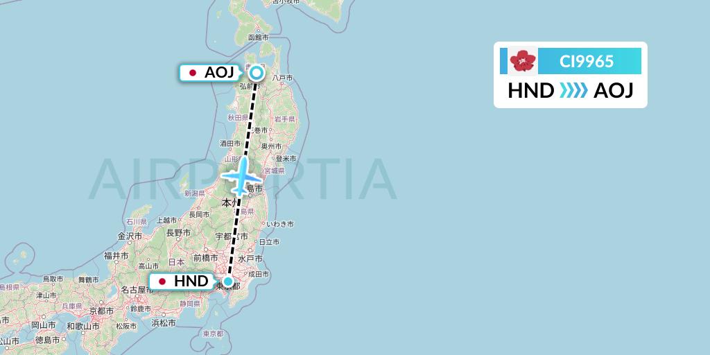 CI9965 China Airlines Flight Map: Tokyo to Aomori