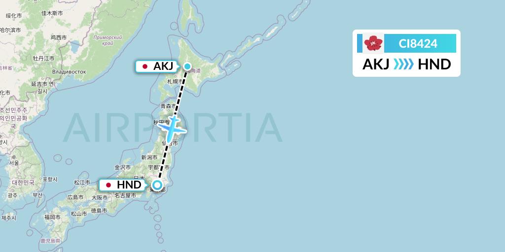 CI8424 China Airlines Flight Map: Asahikawa to Tokyo