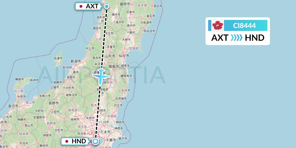 CI8444 China Airlines Flight Map: Akita to Tokyo