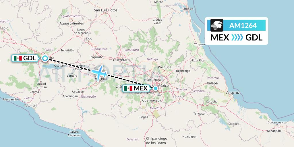 AM1264 Aeromexico Flight Map: Mexico City to Guadalajara
