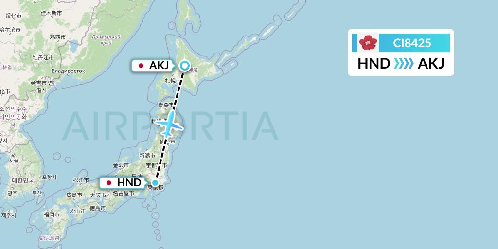 CI8425 China Airlines Flight Map: Tokyo to Asahikawa