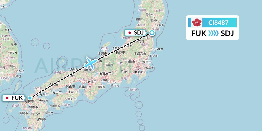 CI8487 China Airlines Flight Map: Fukuoka to Sendai