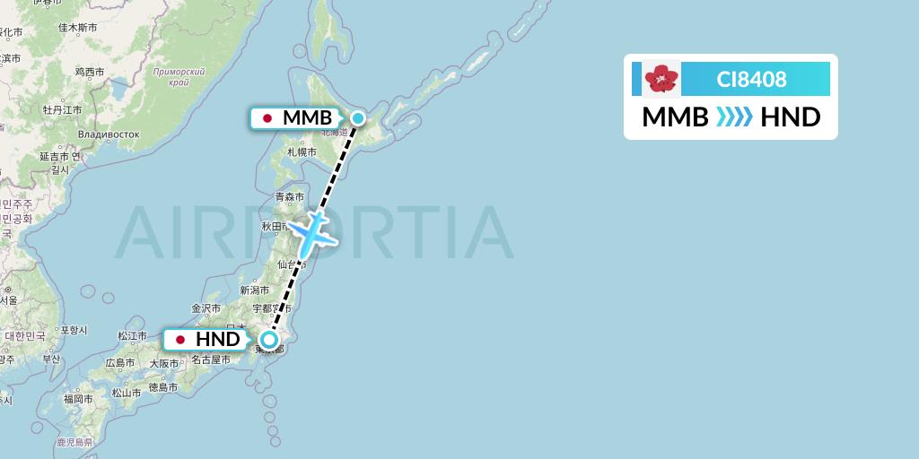CI8408 China Airlines Flight Map: Memanbetsu to Tokyo
