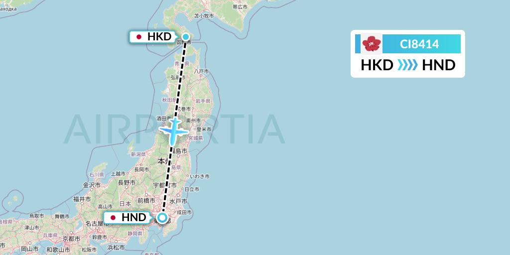 CI8414 China Airlines Flight Map: Hakodate to Tokyo
