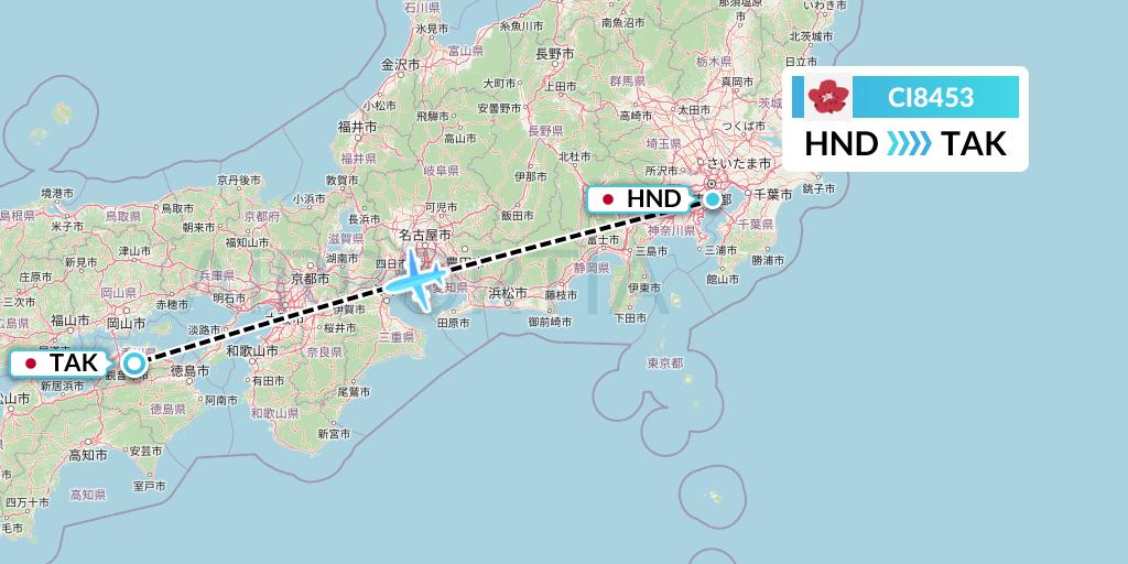 CI8453 China Airlines Flight Map: Tokyo to Takamatsu