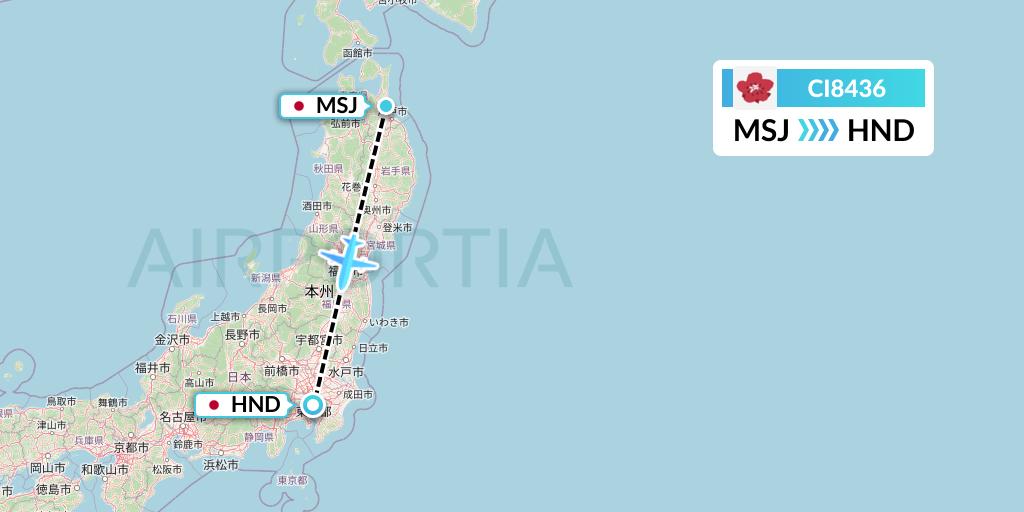 CI8436 China Airlines Flight Map: Misawa to Tokyo