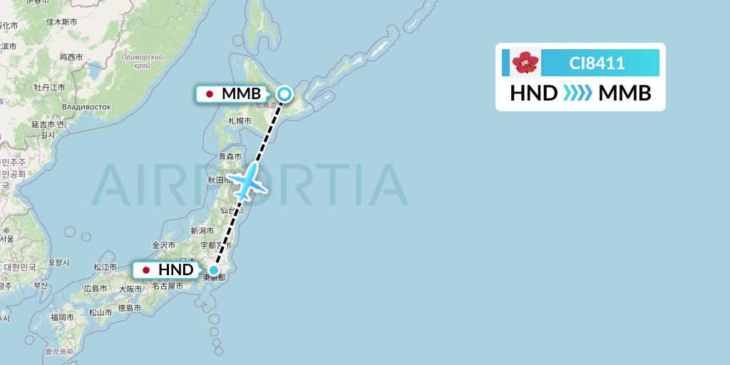 CI8411 China Airlines Flight Map: Tokyo to Memanbetsu