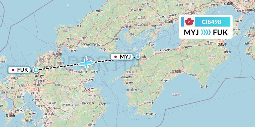CI8498 China Airlines Flight Map: Matsuyama to Fukuoka