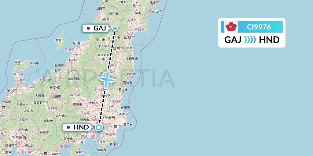 CI9976 China Airlines Flight Map: Yamagata to Tokyo