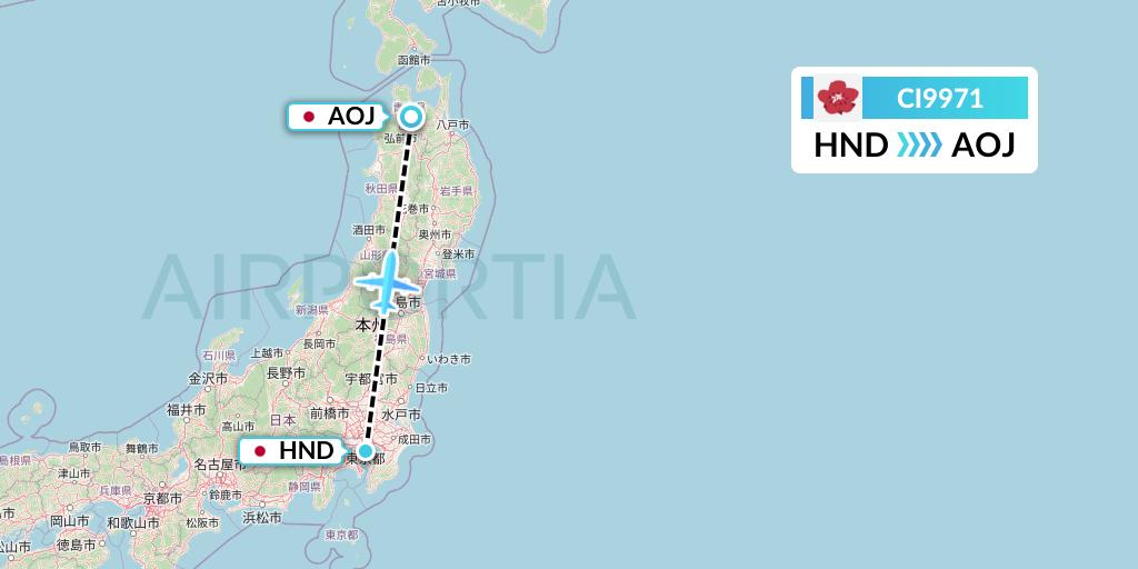 CI9971 China Airlines Flight Map: Tokyo to Aomori