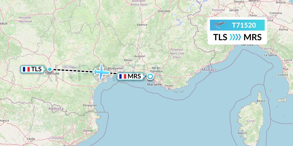T71520 Twin Jet Flight Map: Toulouse to Marseille